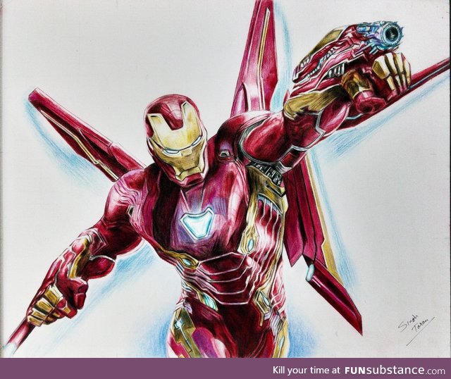 My first Iron man drawing with color pencils