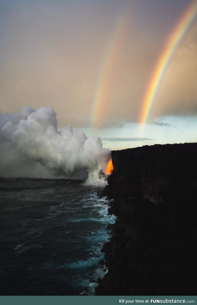 Double rainbow over lava spout (Hawaii)