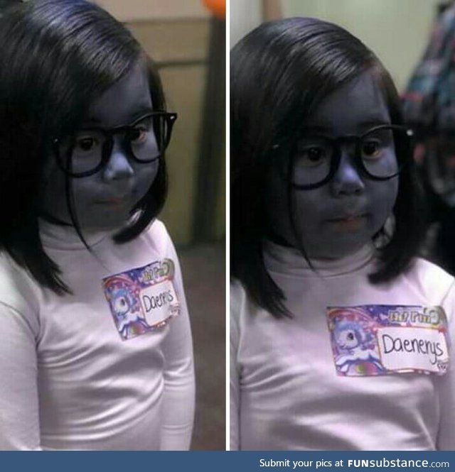A girl in Philippines dressed as "Sadness" for halloween party