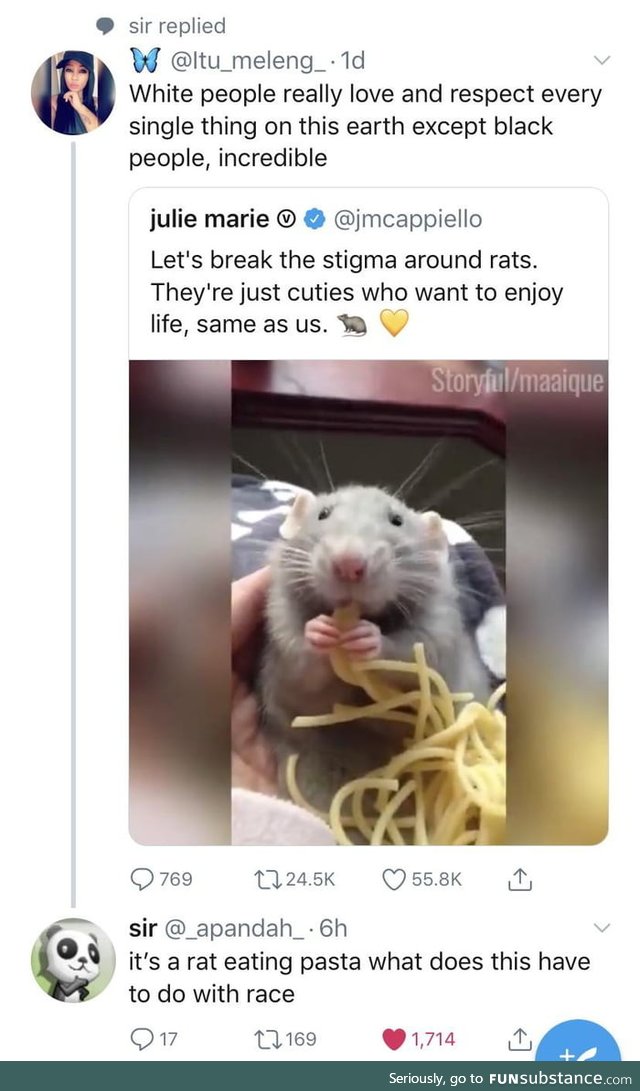 Why can't you just laugh at a rat eating pasta