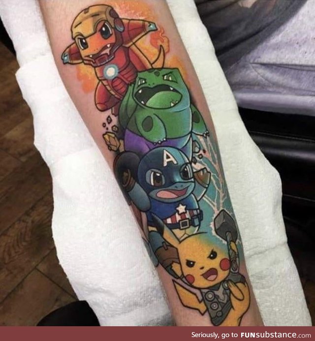 When you combine Pok&eacute;Mon and The Avengers for a Tattoo