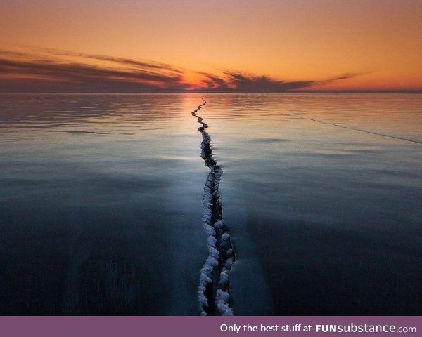 A broken sea? It's actually a crack in the ice of lake Baikal, captured by photographer