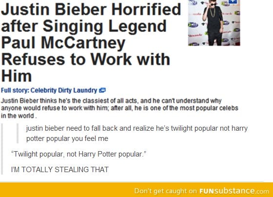 Bieber is only Twilight popular