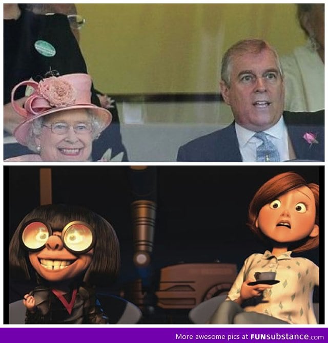 The queen's horse winning kinda looks like edna from The Incredibles