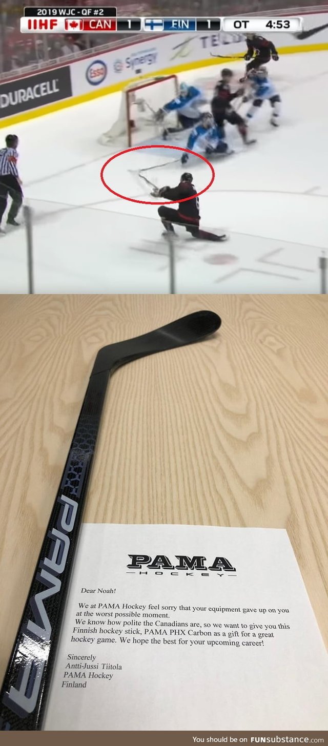 Canadian hockey players hockey stick broke in crucial moment when they were about to