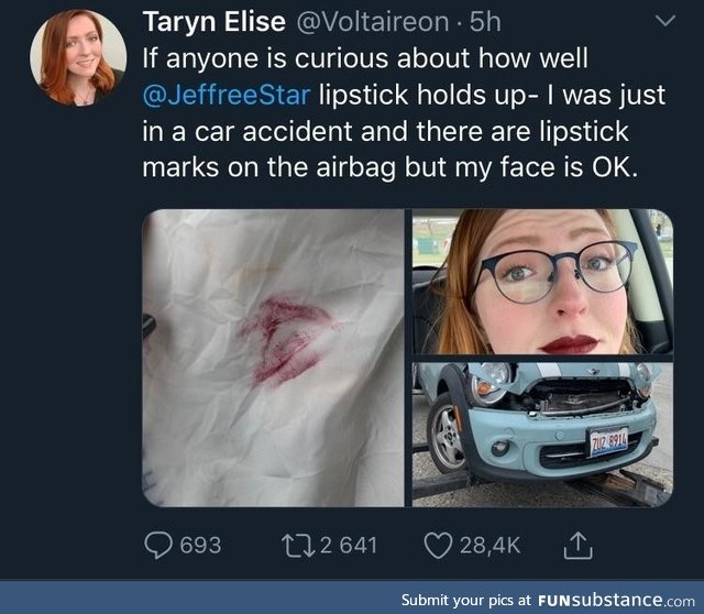 Made out with an airbag...  Lipstick checks out