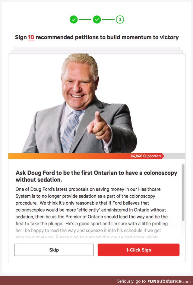 Ask Doug Ford to be the first Ontarian to have a colonoscopy without sedation (change.Org)