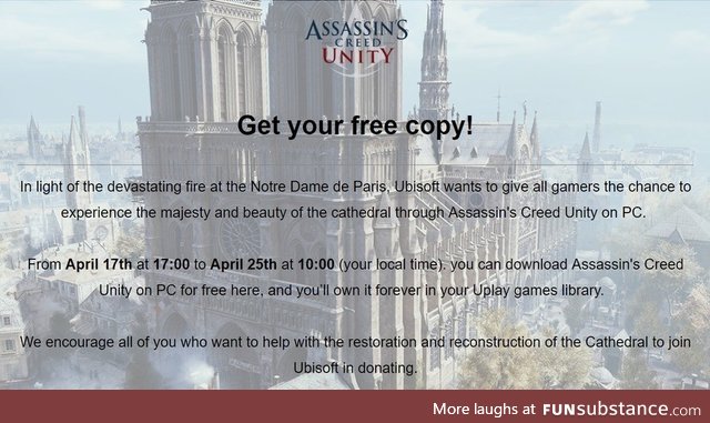 Free AC:Unity in light of Notre Dame fire