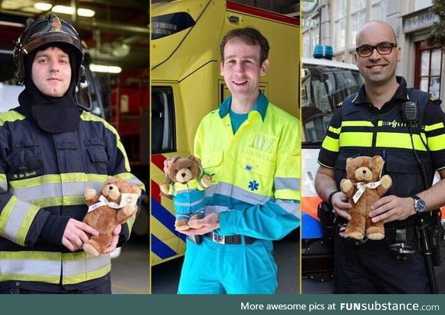 In The Netherland every first responder vehicle is equipped with a teddybear to give