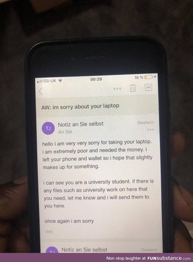 A student got her laptop stolen, this is the email she got afterwards