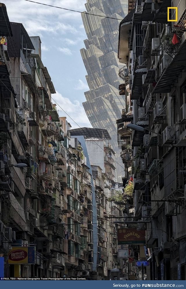 This looks like "Inception" but its a real photo from the streets of Macau
