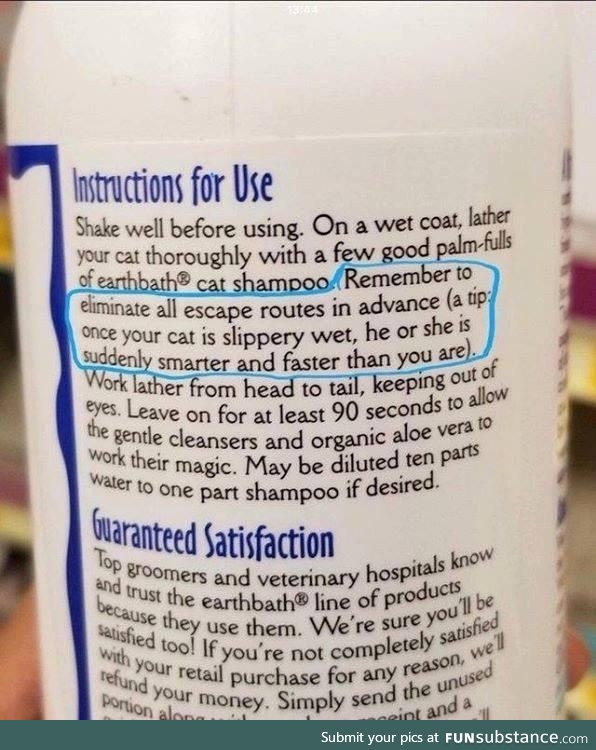 Cat shampoo instructions