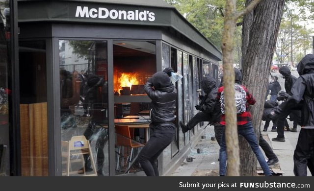 Rabid Parisians attack the American embassy during the Yellow Vest Riots, 2018