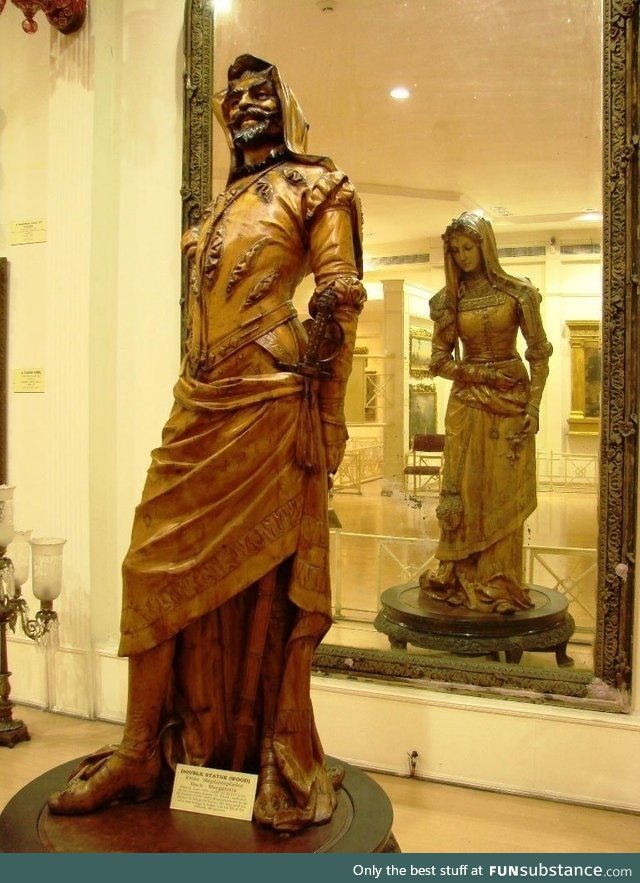 The two-sided statue of Mephistopheles and Margaretta (19th Century) at the Salar Jung