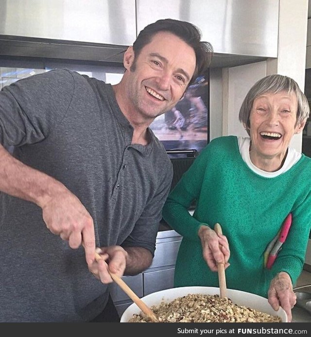 Hugh Jackman baking with his Mom on Mother’s Day
