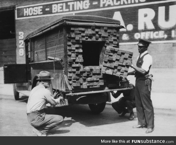 A lumber truck converted to a stash truck to smuggle illegal liquor during prohibition!