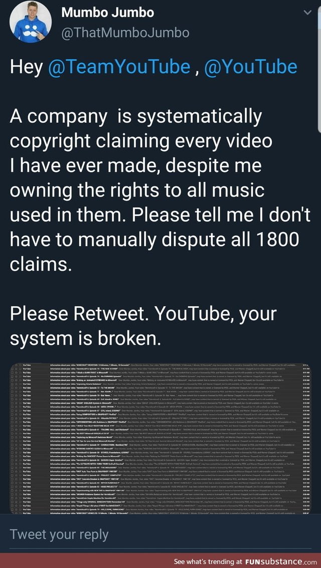 Youtuber gets every single video on his channel copyright..