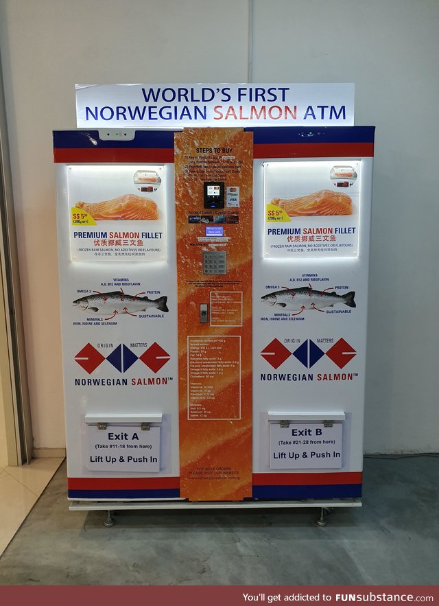 A salmon vending machine. A SALMON VENDING MACHINE