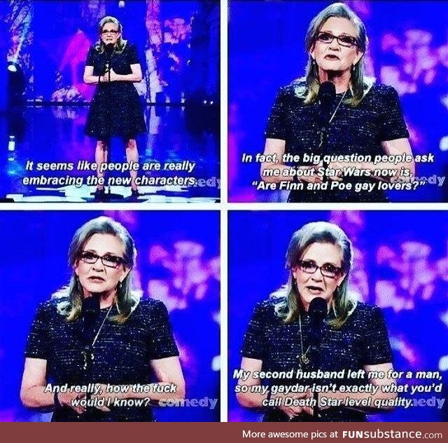 Carrie Fisher asked about Finn and Poe