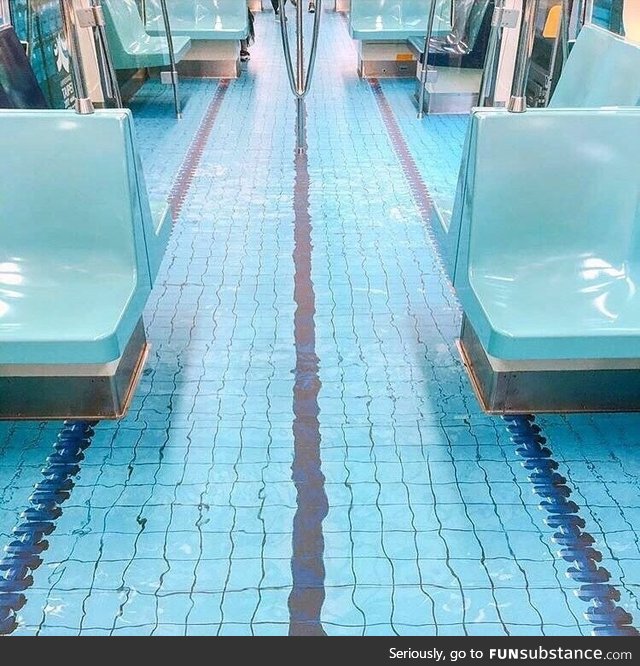 Subway floor painted to resemble a swimming pool