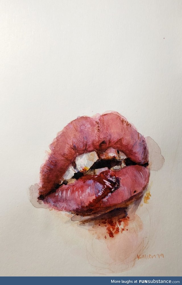 Busted lip and broken teeth. A study I did in watercolor and gouache