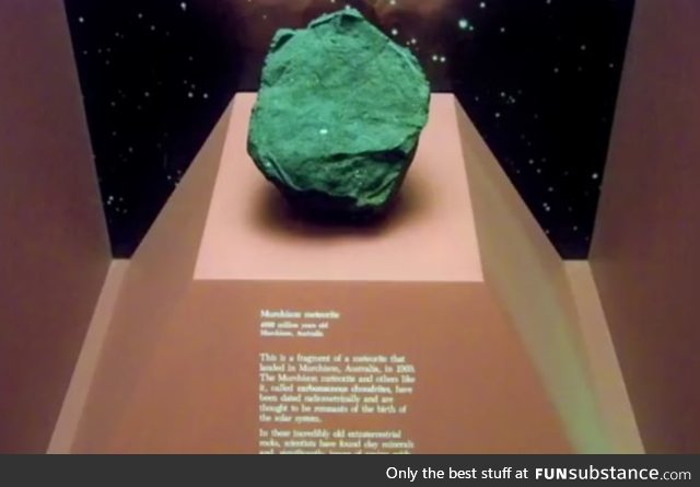 This is one of the oldest rocks in existence, the Murchison Meteorite. It's