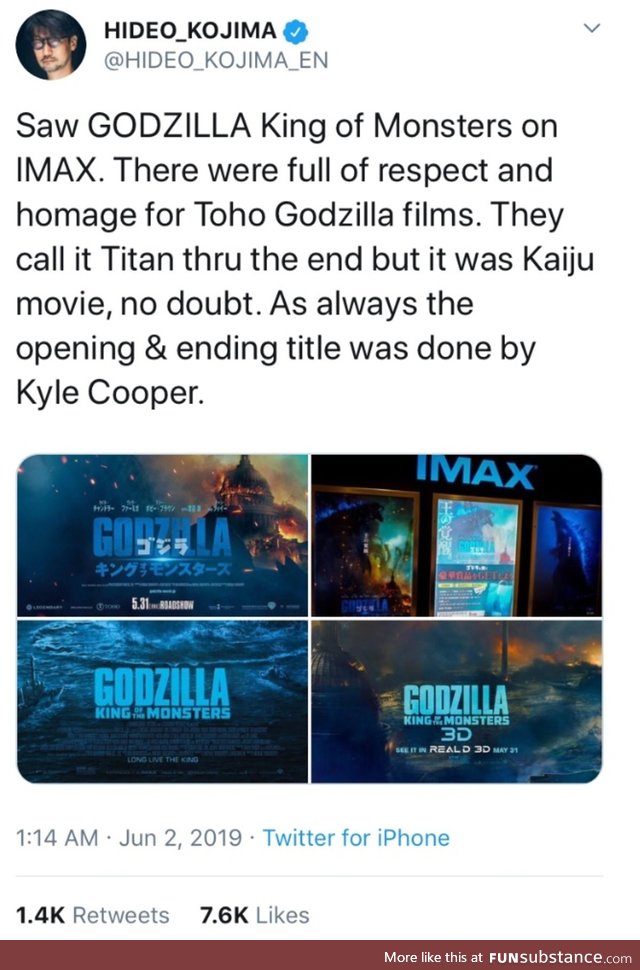 Kojima seems to like new Godzilla