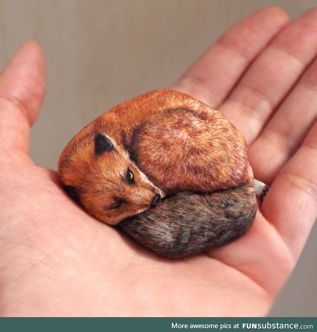 The artist Akie Nakata brings stones to life by painting them as animals, so realistic !