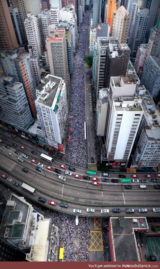 Arial view of the protests in Hong Kong