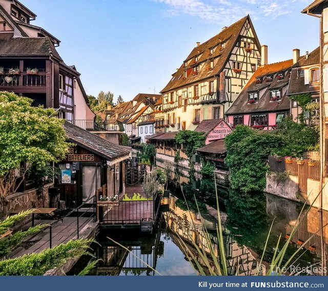 This is Colmar, France. It was the inspiration for the town in Howl's Moving Castle