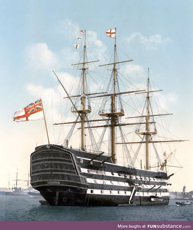 HMS Victory, oldest serving ship in the British Navy. Launched in 1765, fought against