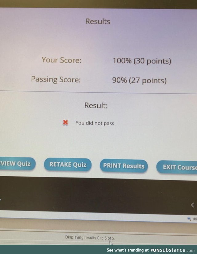Have to get a 90% to pass. No higher. No lower