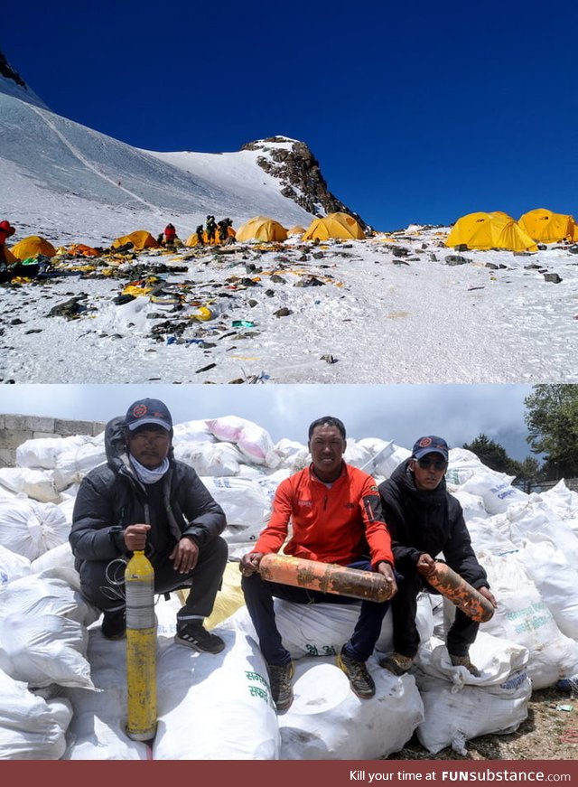 Trashtag challenge on Mount Everest. Results: 11 tons of trash and 4 dead bodies