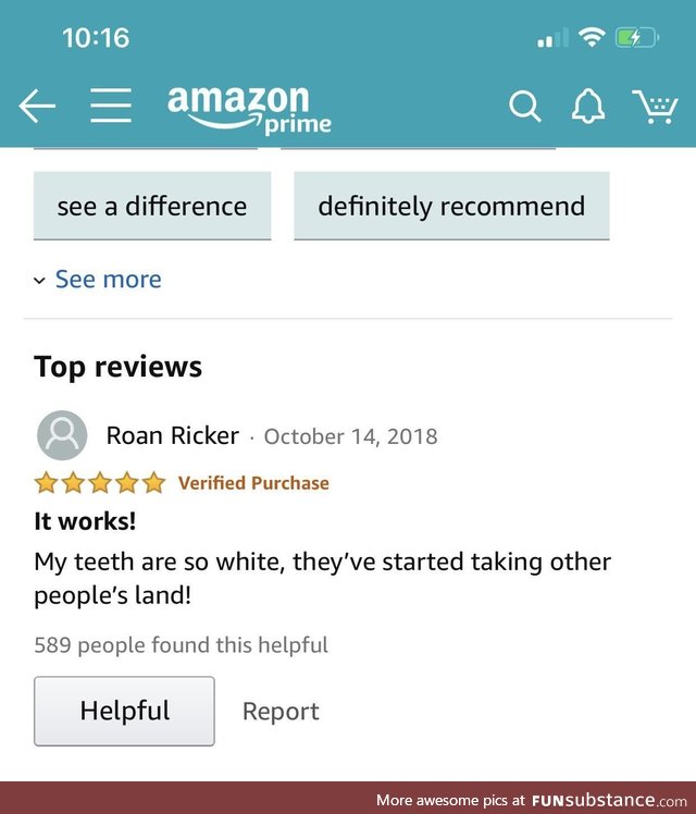 I was shopping for a teeth whitening kit on amazon and found this gem of a review