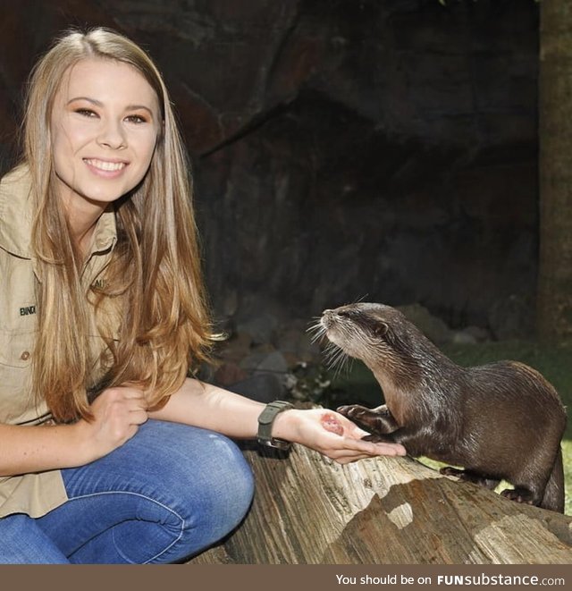 Here's Bindi Irwin with an otter