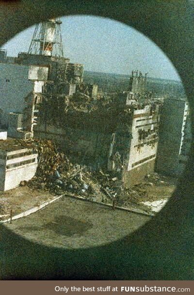First picture taken of Chernobyl's reactor 4. Taken only 14 hours after the
