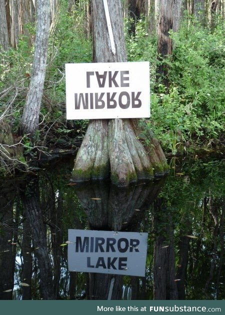 This sign at a really clear lake