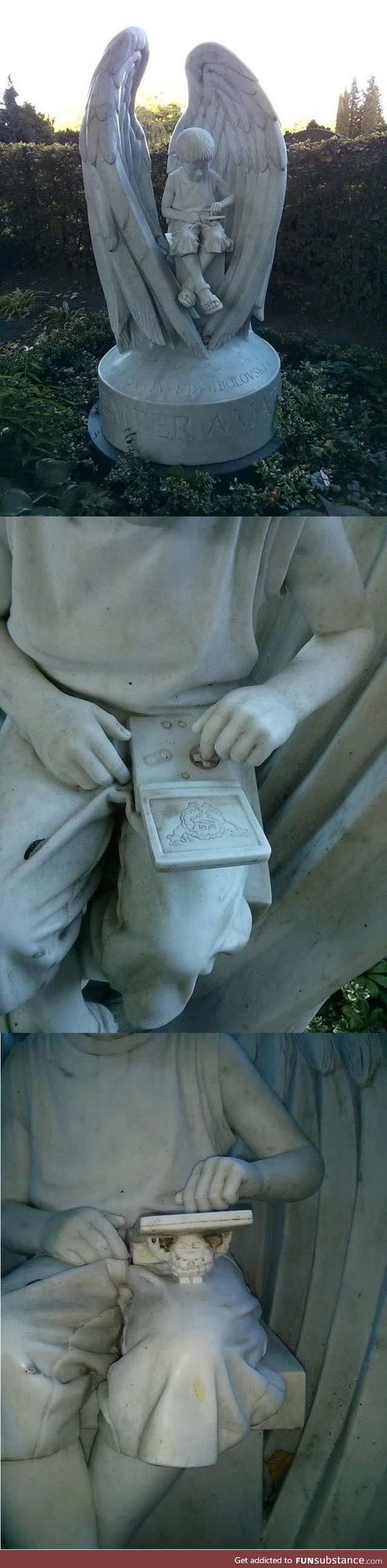 The Cemetery of Lund, Sweden, houses a headstone representing a child playing