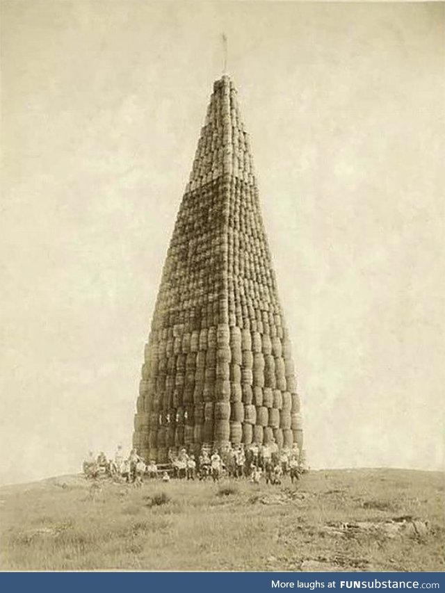 Liquor barrels stacked and ready to be burned during the prohibitionary times