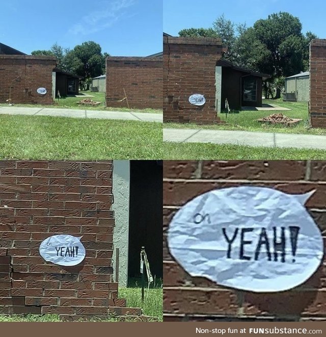 Someone drove through a brick wall in my town, saw this on there the next day