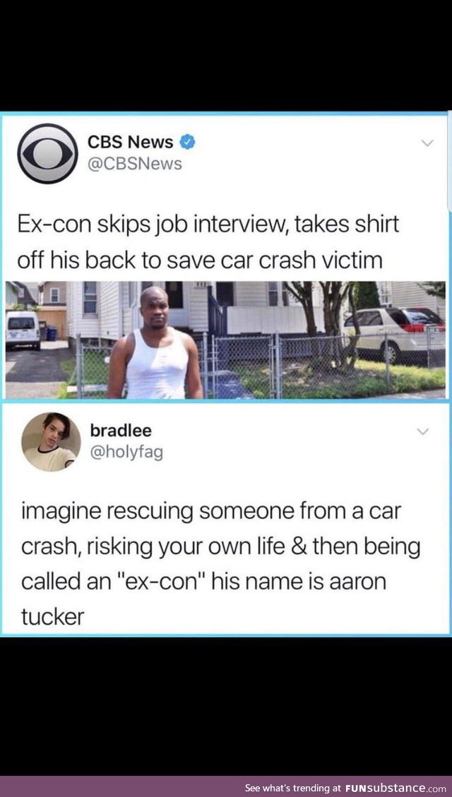 Being labeled "ex-con" in news headline after saving someone's life
