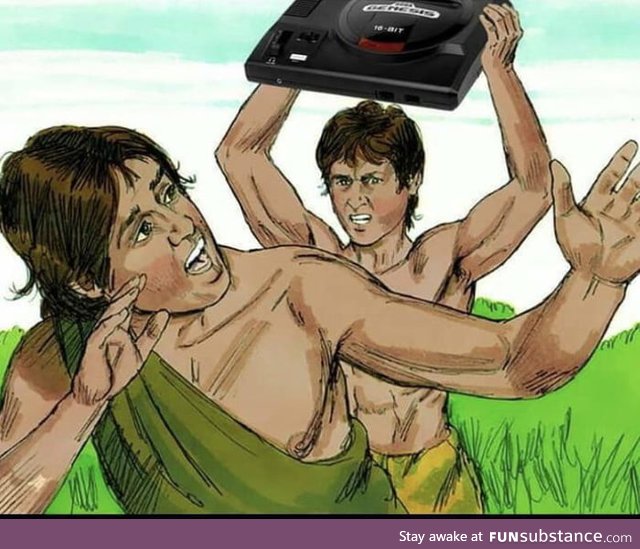 Cain killing Abel with a Sega Genesis, 5000 BC (Colorized)