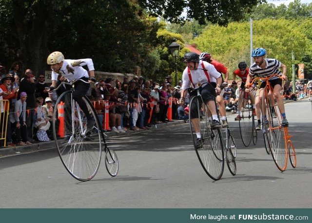 Just some casual penny farthing racing