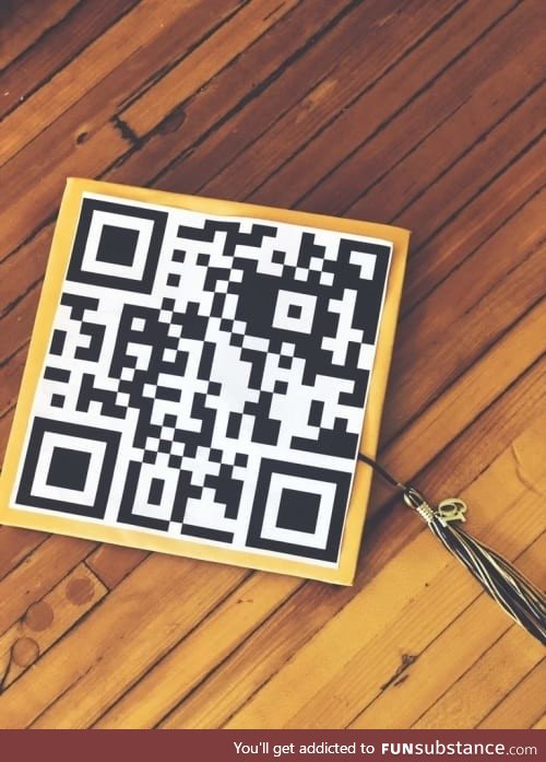 One student decorated their graduation cap with a giant QR code that directs people to a