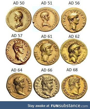 Nero's transformation depicted in his coins