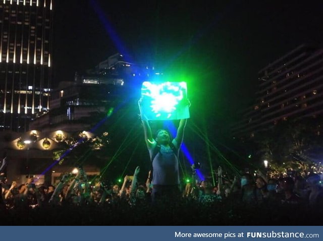 Thousands of people pointing their laser pens to a pro-china newspaper, to refute the