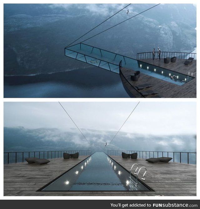 How scary is this hotel pool hanging over a cliff? Norway has awesome designers!