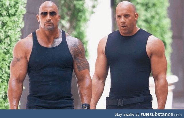 This picture makes The Rock look look an action figure and Vin Diesel look like a cheap