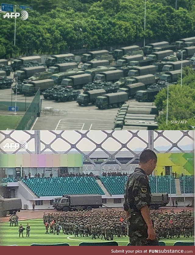 Chinese military at shenzen bay arena, stay strong Hong Kong