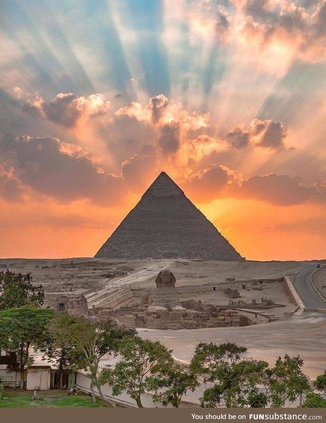 Sunrise at the great pyramid of Giza, Egypt.